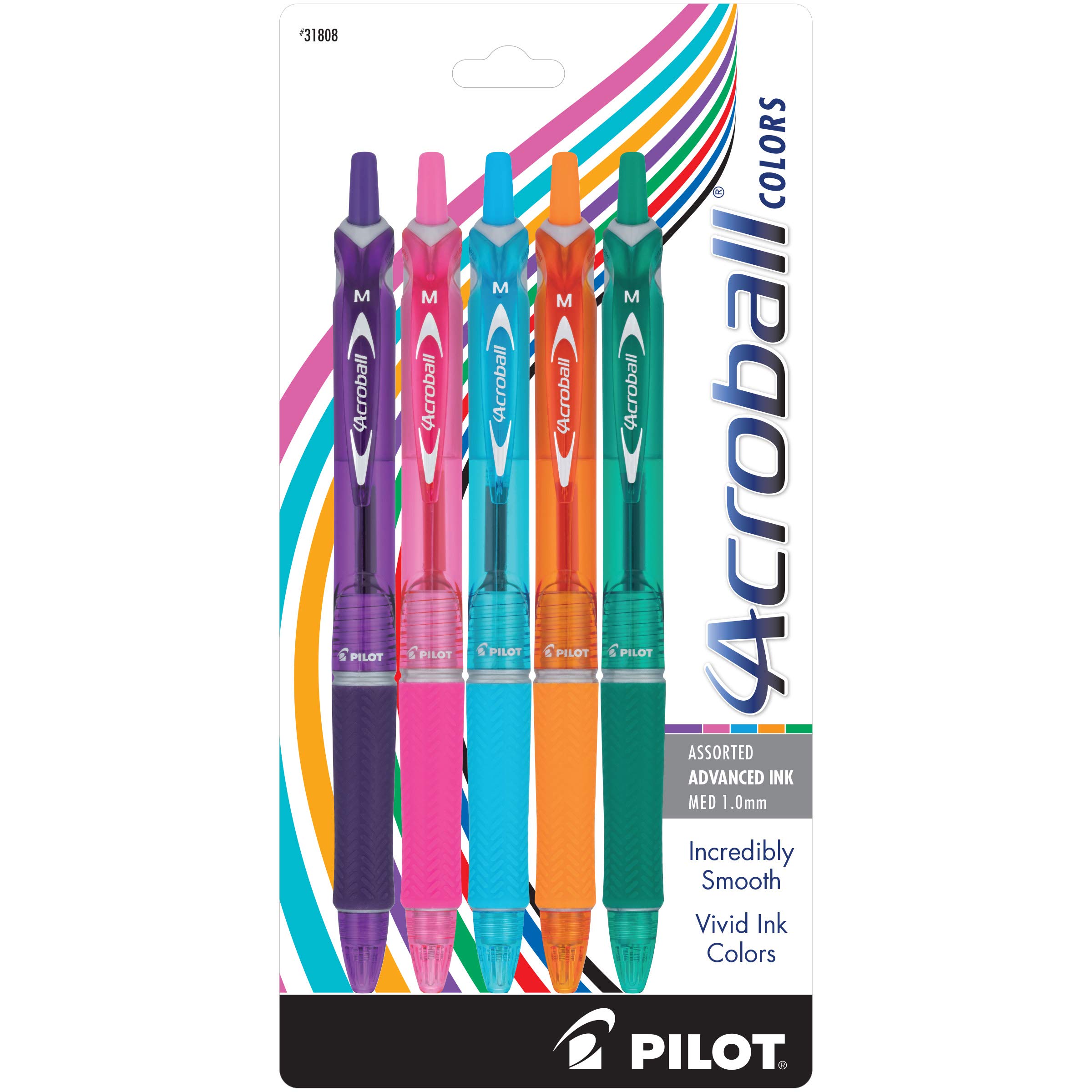 Canetas Esferográficas Pilot Acroball Colors Black Ink, Pacote Com 5
