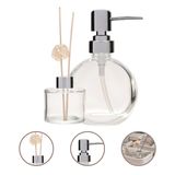Kit Banheiro Saboneteira Líquida E Porta Aroma Vidro Liso