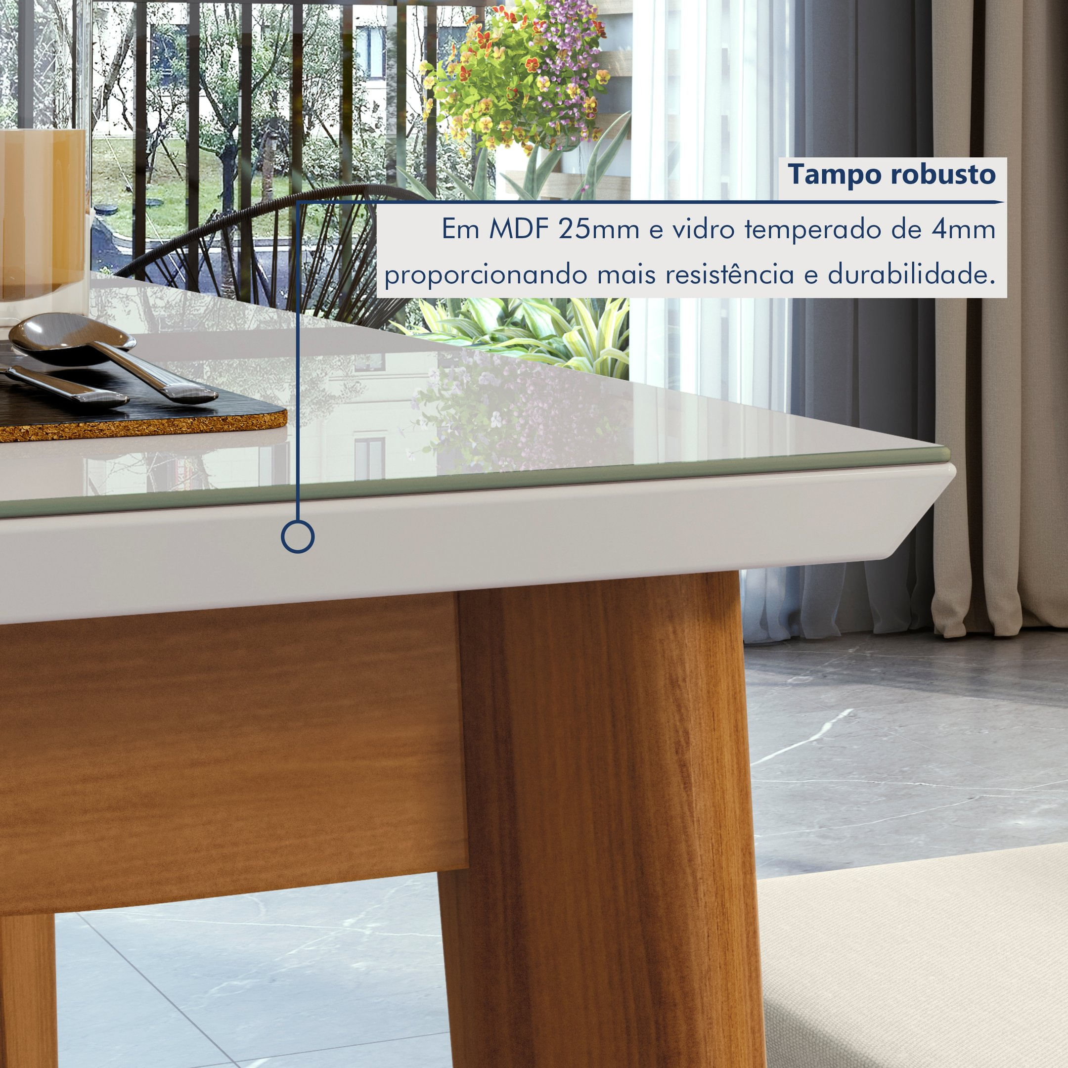 Mesa De Jantar 6 Lugares 160cmx90cm Monalisa Mel Natural/off White