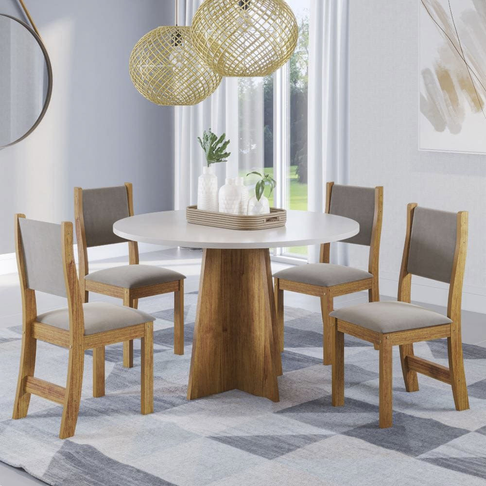 Mesa De Jantar Redonda Viero Província Com 4 Cadeiras Estofadas