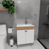 Conjunto Gabinete Para Banheiro Sevilha Lvt Com Pés Marrom/branco