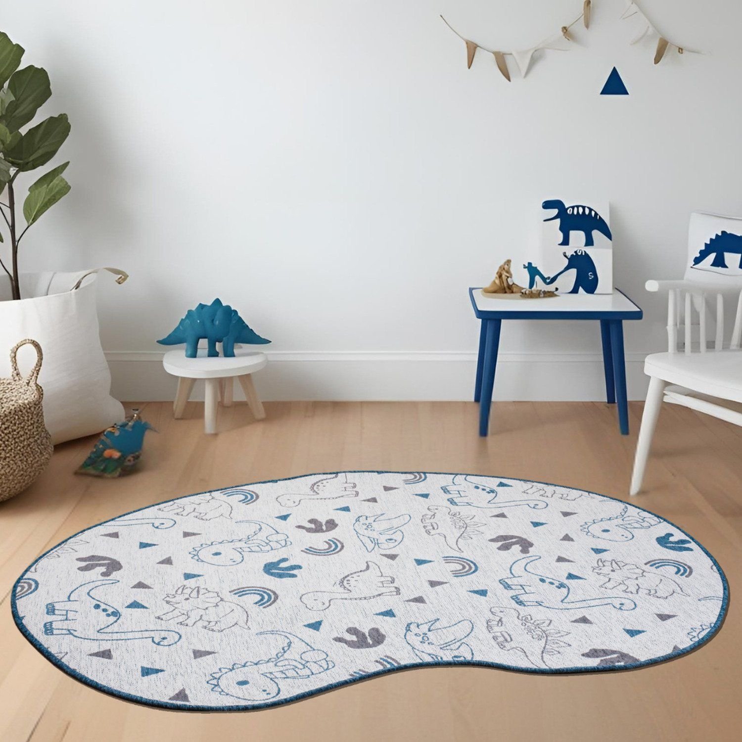 Tapete Infantil Orgânico São João Dinossauros 1,40 X 2,00 Azul/cinza