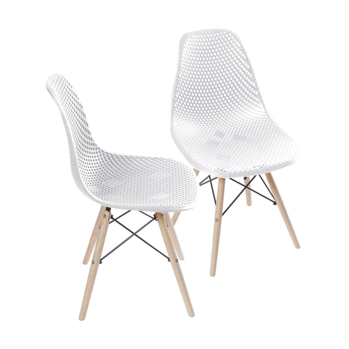 Kit 2 Cadeiras Colmeia Base Madeira Branca