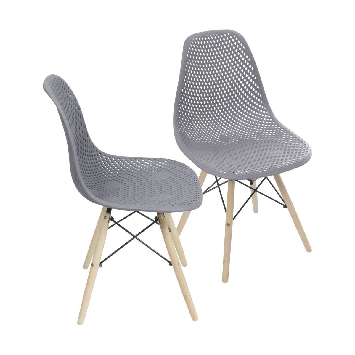 Kit 2 Cadeiras Colmeia Base Madeira Cinza