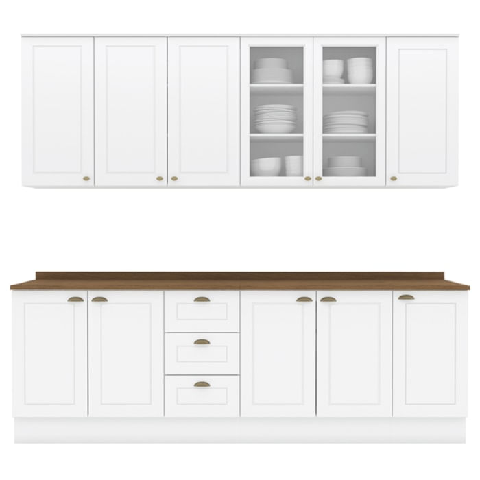 Cozinha Modulada 9 Pecas 240cm Ce856 Americana Branco Nature Henn