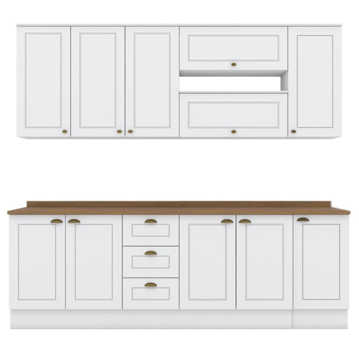 Cozinha Modulada 10 Pecas 240cm Ce792 Americana Branco Nature Henn