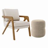 Kit Poltrona E Puff Decorativo Escritório Sala Recepção Gaia Linho Bege