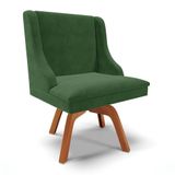 Cadeira Estofada Para Sala De Jantar Base Giratória De Madeira Lia Suede Verde - Ibiza