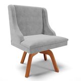 Cadeira Estofada Para Sala De Jantar Base Giratória De Madeira Lia Suede Cinza - Ibiza