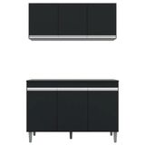 Armário E Balcão Gabinete Para Pia 120cm Com Tampo 3 Portas Manu Preto - Ajl Móveis