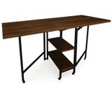 Bancada Alta Dobrável 2m Amadeirado Escuro | Ergonômica Multiuso P/ Atelier Festa Cozinha | Mdf Ferro