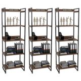 Kit 3 Estantes Livreiro Prisma Estilo Industrial 60cm 5 Prateleiras C08 Nogal - Mpozenato
