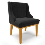 Cadeira Estofada Para Sala De Jantar Base Fixa De Madeira Castanho Lia Suede Preto - Ibiza