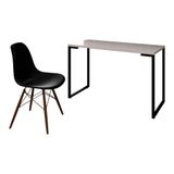 Mesa Escrivaninha Fit 120cm Branco E Cadeira Charles Ft1 Preta - Mpozenato