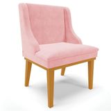 Cadeira Estofada Para Sala De Jantar Base Fixa De Madeira Castanho Lia Suede Rosa Bebê - Ibiza