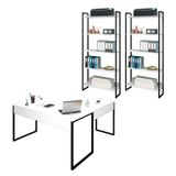 Conjunto Escritório 3 Peças 1 Mesa Em L E 2 Estantes Studio Industrial M18 Branco - Mpozenato