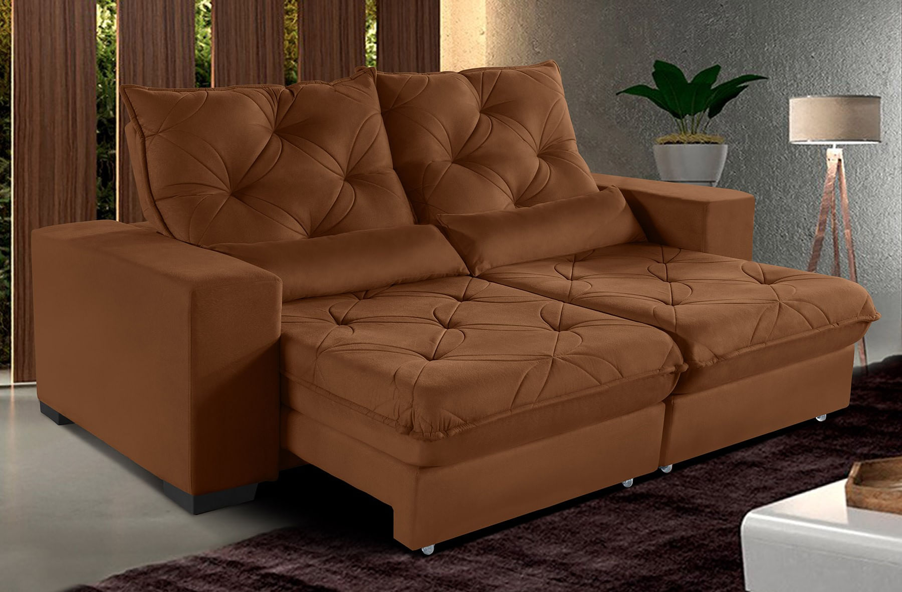 Sofá Retrátil E Reclinável 2,50m Suede Isis Terracota