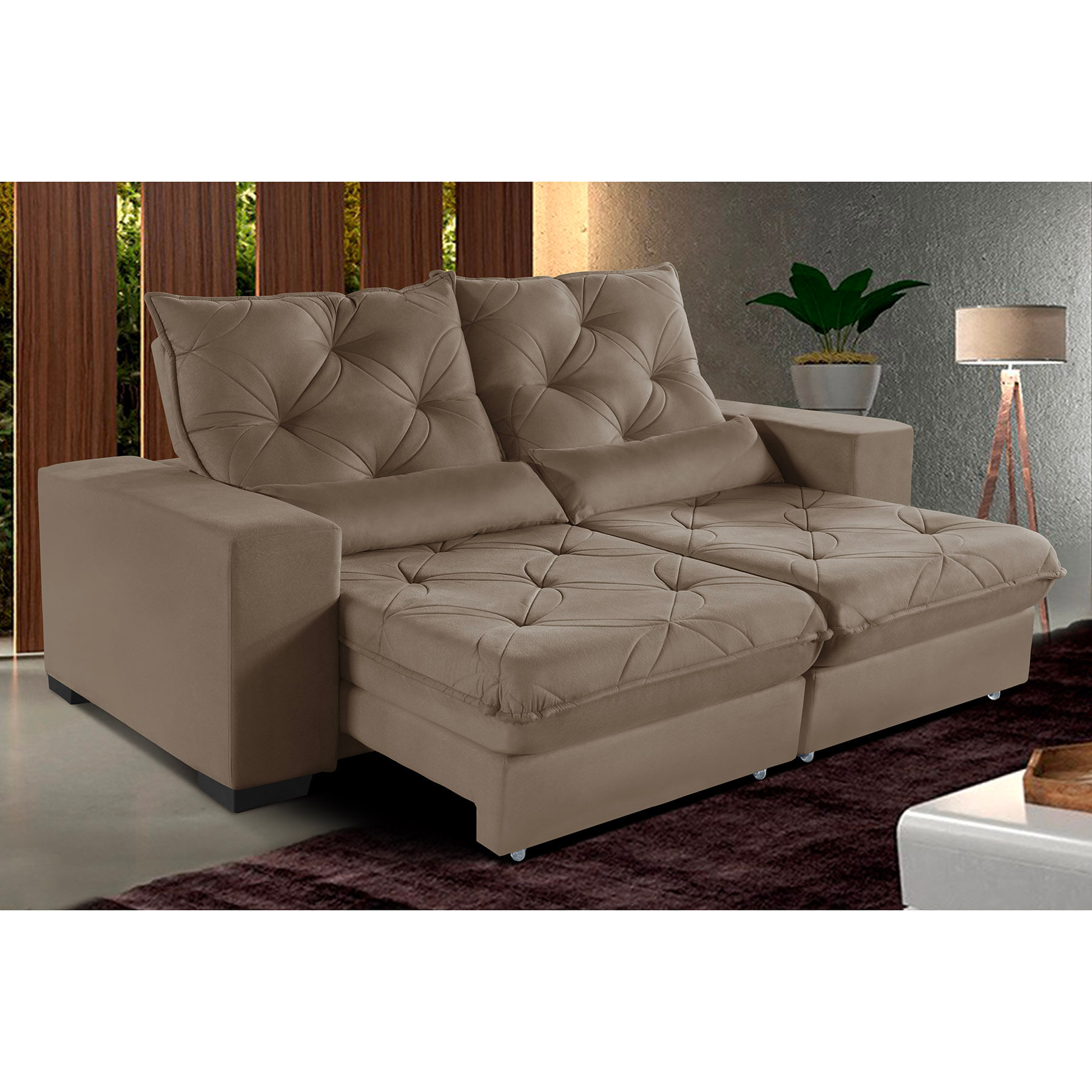 Sofá Retrátil E Reclinável 2,70m Suede Isis Marrom Castor