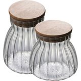 Kit 2 Potes Hermético De Vidro Com Tampa Bambu 450ml E 700ml