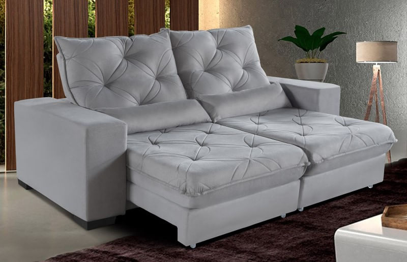 Sofá Retrátil E Reclinável 1,80m Suede Isis Cinza