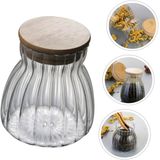 Pote Hermético Com Frisos Tampa Bambu 700ml Recipiente Vidro