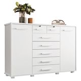 Cômoda Sapateira Para Quarto 160cm 2 Portas 7 Gavetas Fontaine A02 Branco Fosco - Mpozenato
