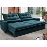 Sofa Retrátil E Reclinável 2,72m Com Molas Ensacadas Cama Inbox Soft Tecido Velusoft Petróleo