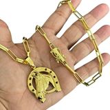 Cordão 6mm Tijolinho + Pingente Ferradura- Banhado A Ouro