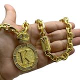 Cordão 12mm Cadeado + Pingente Letra - Banhado A Ouro 18k
