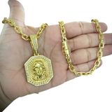 Cordão 6mm Cadeado + Pingente Jesus Face - Banhado A Ouro