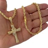 Cordão 5mm Baiano + Pingente Cruz Amarrada - Banhado A Ouro
