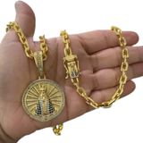 Cordão 6mm Cadeado + Pingente Nossa Senhora - Banhado A Ouro