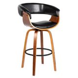 Banqueta Giratória Alta Com Encosto Base Madeira Ravi R02 Sintético Preto - Mpozenato