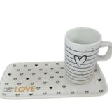 Kit Xicara De Cafe 80ml Com Pires Retangular Porcelana Branco