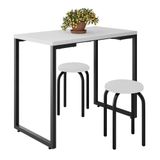 Mesa De Cozinha Bistrô Porto Branco 90cm Com 2 Banquetas Industriais Maviê Branco-preto - Mpozenato