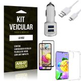 Kit Carregador Veicular Tipo C LG K52 + Capa Anti Impacto + Película Vidro 3D - Armyshield