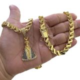 Cordão 8mm Friso S + Pingente Nossa Senhora - Banhado A Ouro
