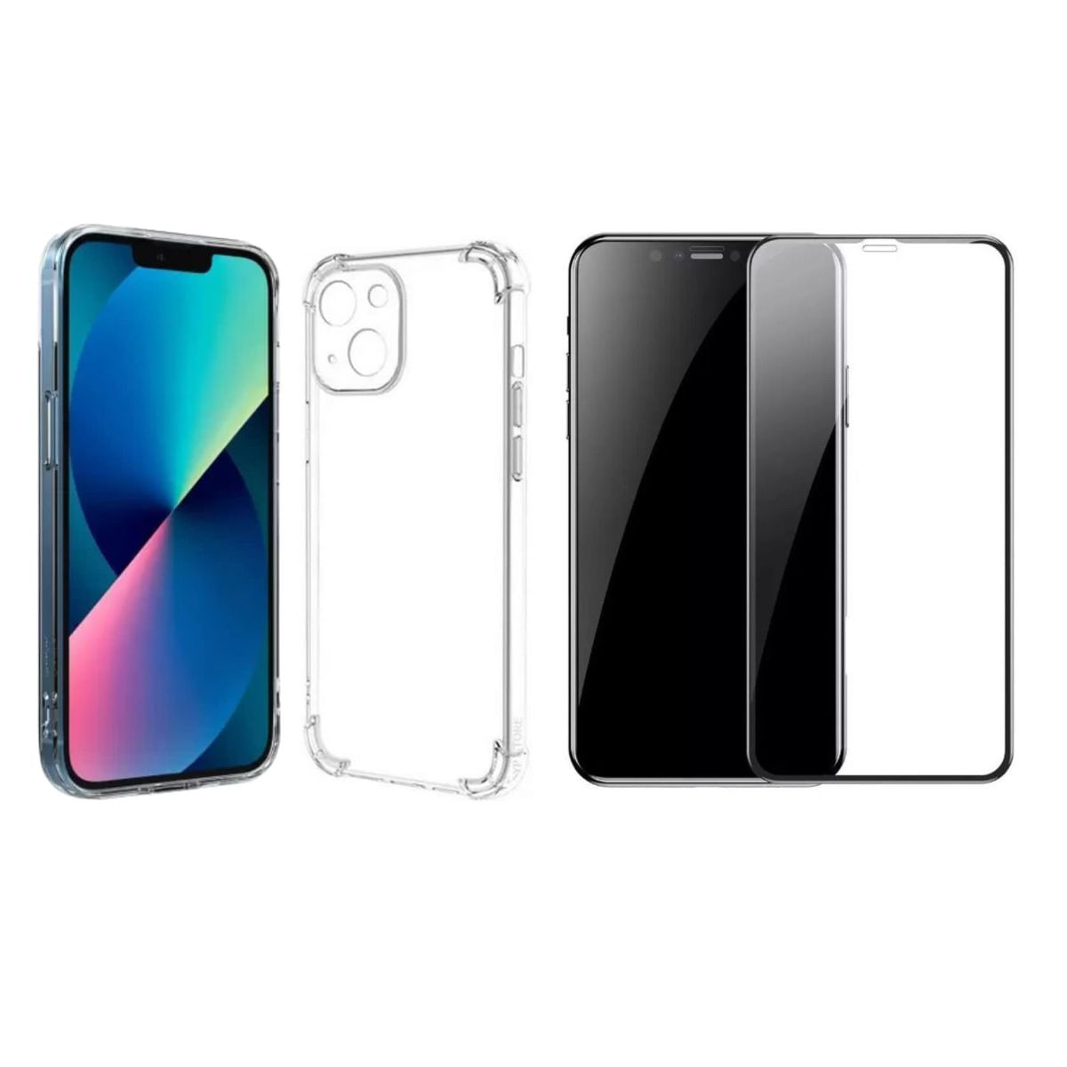 Kit Capinha Silicone Antichoque + Película Vidro 3d Compativel Com Iphone 13 Pro