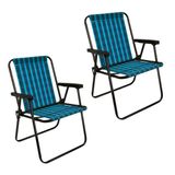 Kit 2 Cadeira De Praia Varanda Xadrez Em Aço 110 Kg Azul Mor