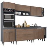 Armário De Cozinha Com Tampo Cp07 260cm Pérola Grafite/freijó Z34 - Mpozenato
