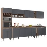 Armário De Cozinha Com Tampo Cp07 340cm Pérola Freijó/grafite Z34 - Mpozenato