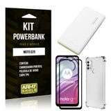 Kit Moto G20 Carregador Portátil 5K Tipo C + Capa Anti Impacto + Película Vidro 3D - Armyshield