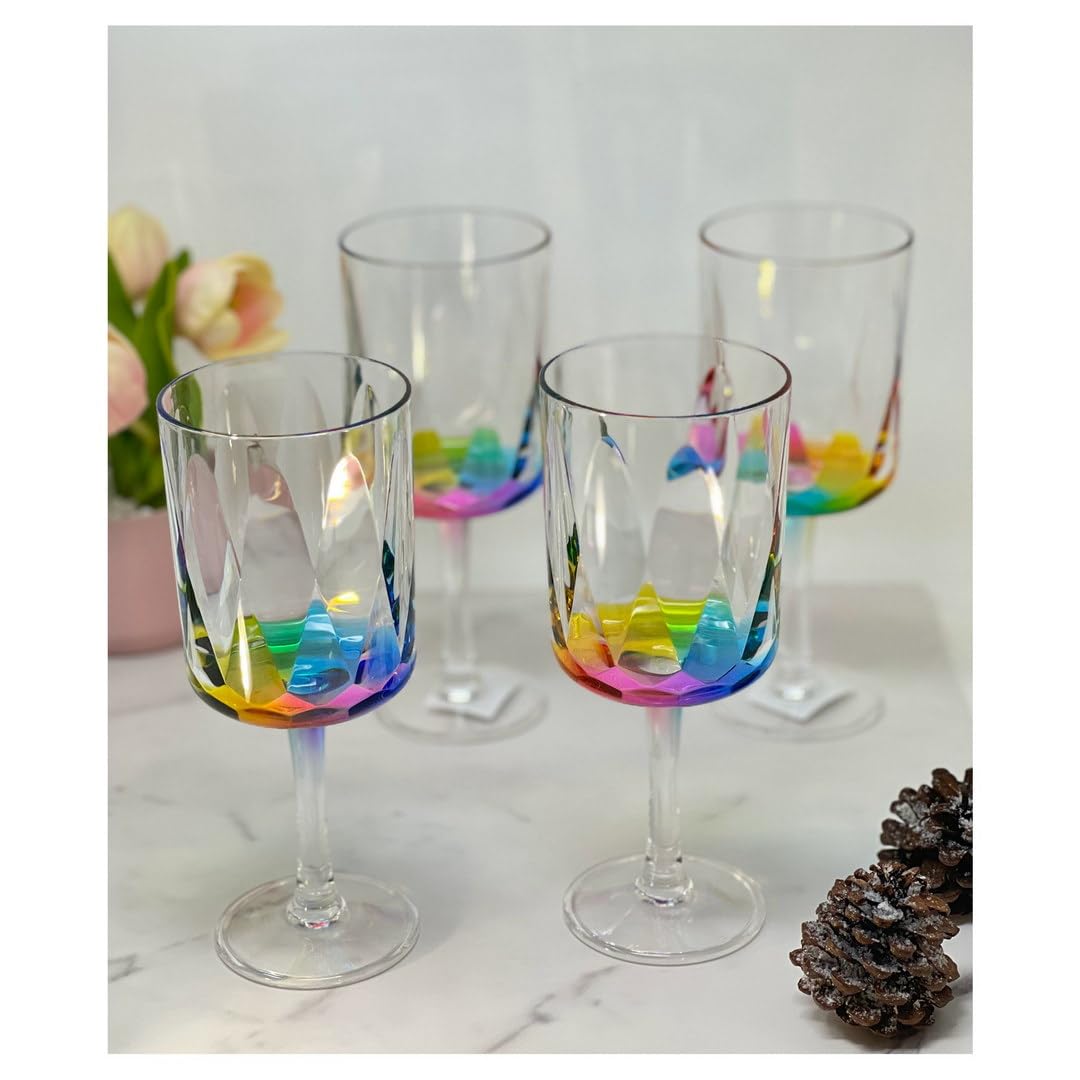Copos De Vinho Leadingware Rainbow Diamond 480 Ml, Conjunto De 4