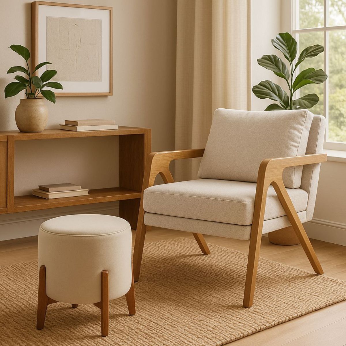 Kit Poltrona E Puff Decorativo Luxo Sala Escritório Rafa