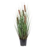 Grama Reta Verde Em Vaso Artificial De 24 Cm Com Vaso Preto