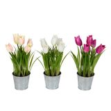 Conjunto De 3 Tulipas Artificiais Vickerman Everyday De 10,5 Polegadas Com Vasos De Metal