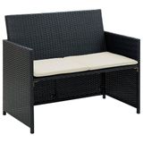 Sofá De Pátio Vidaxl Preto De 2 Lugares Com Almofadas Poly Rattan