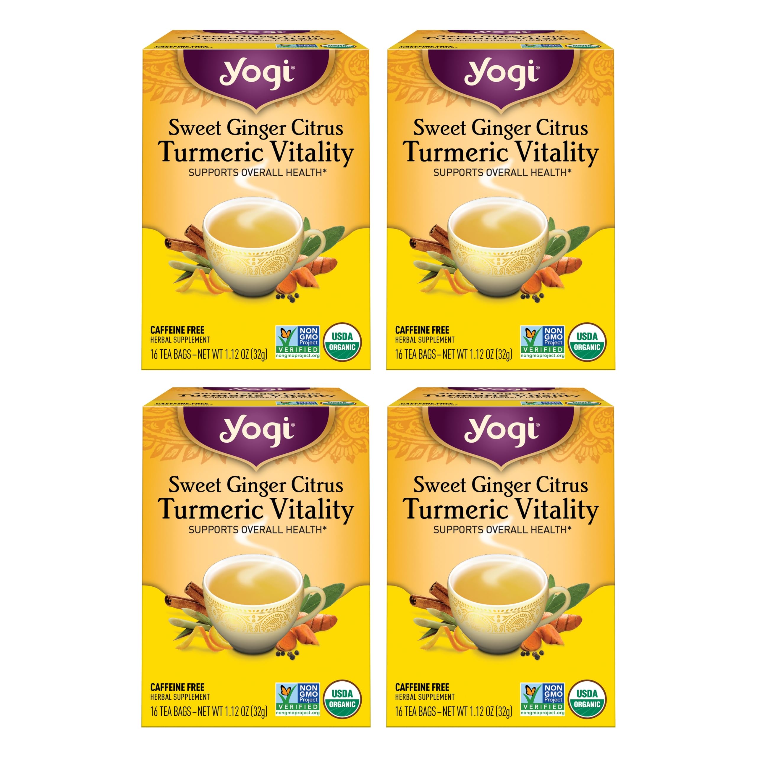 Tea Yogi Sweet Ginger Citrus Turmeric Vitality 16 Sacos X 4