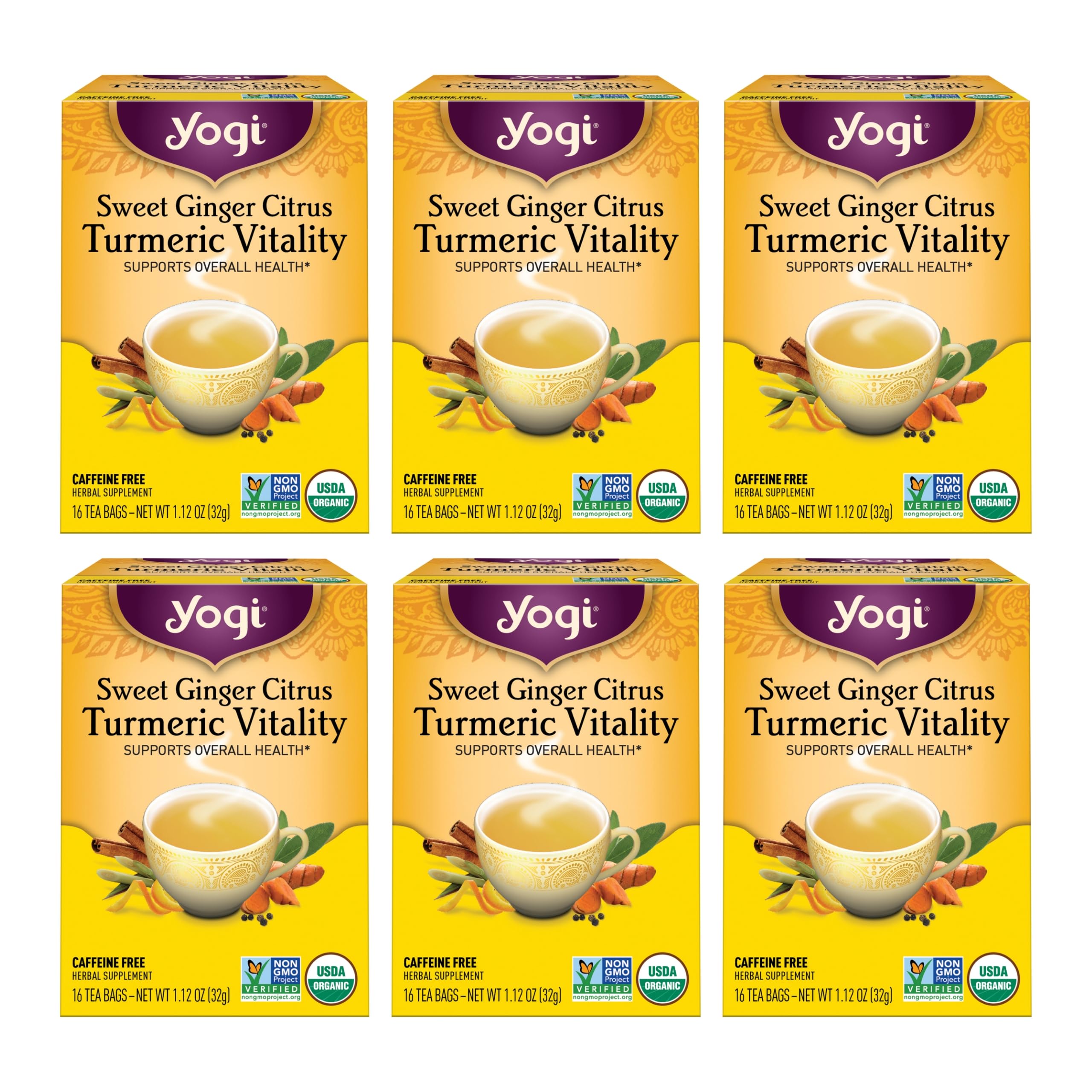 Tea Yogi Sweet Ginger Citrus Turmeric Vitality 16 Sacos X 6