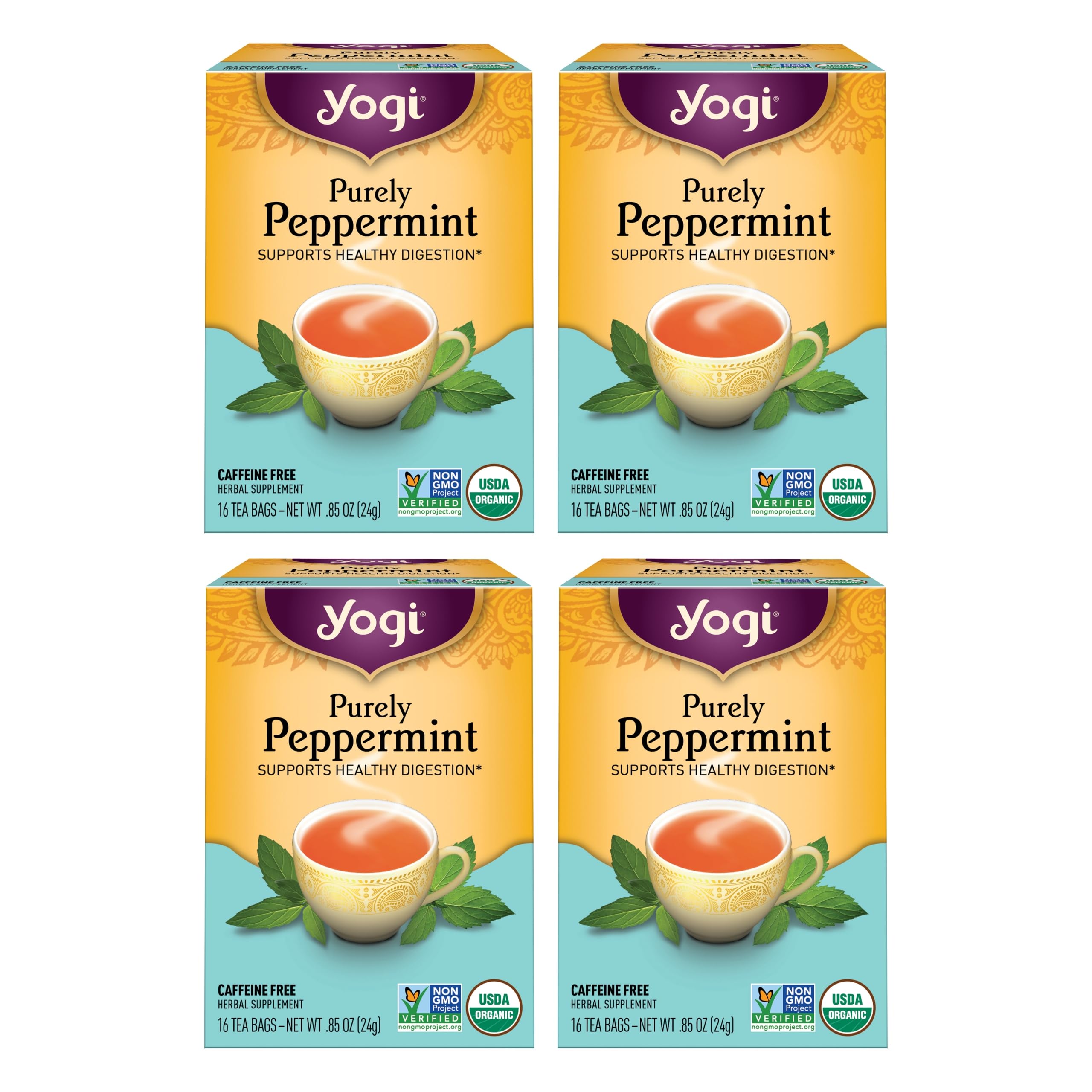 Tea Yogi Purely Peppermint Tea 16 Saquinhos De Chá Sem Cafeína
